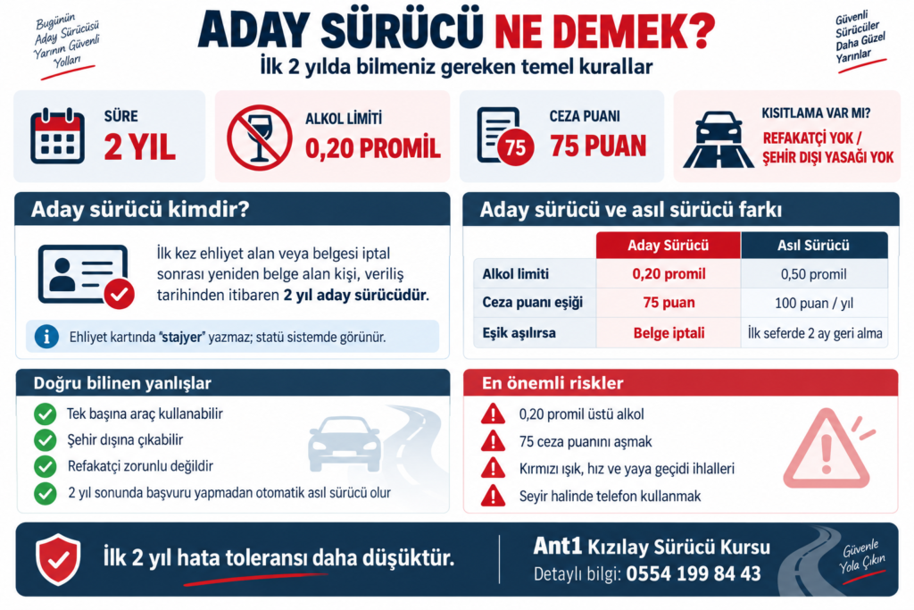Aday Sürücülük Nedir? Aday Sürücü Kuralları 2026, Ceza Puanı ve Alkol Limiti 4 stajyer aday sürücü kuralları